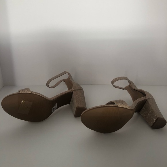 NWT Round open toe single strap Windsor high heeled sandals 8 rosegold glitter - Picture 10 of 15